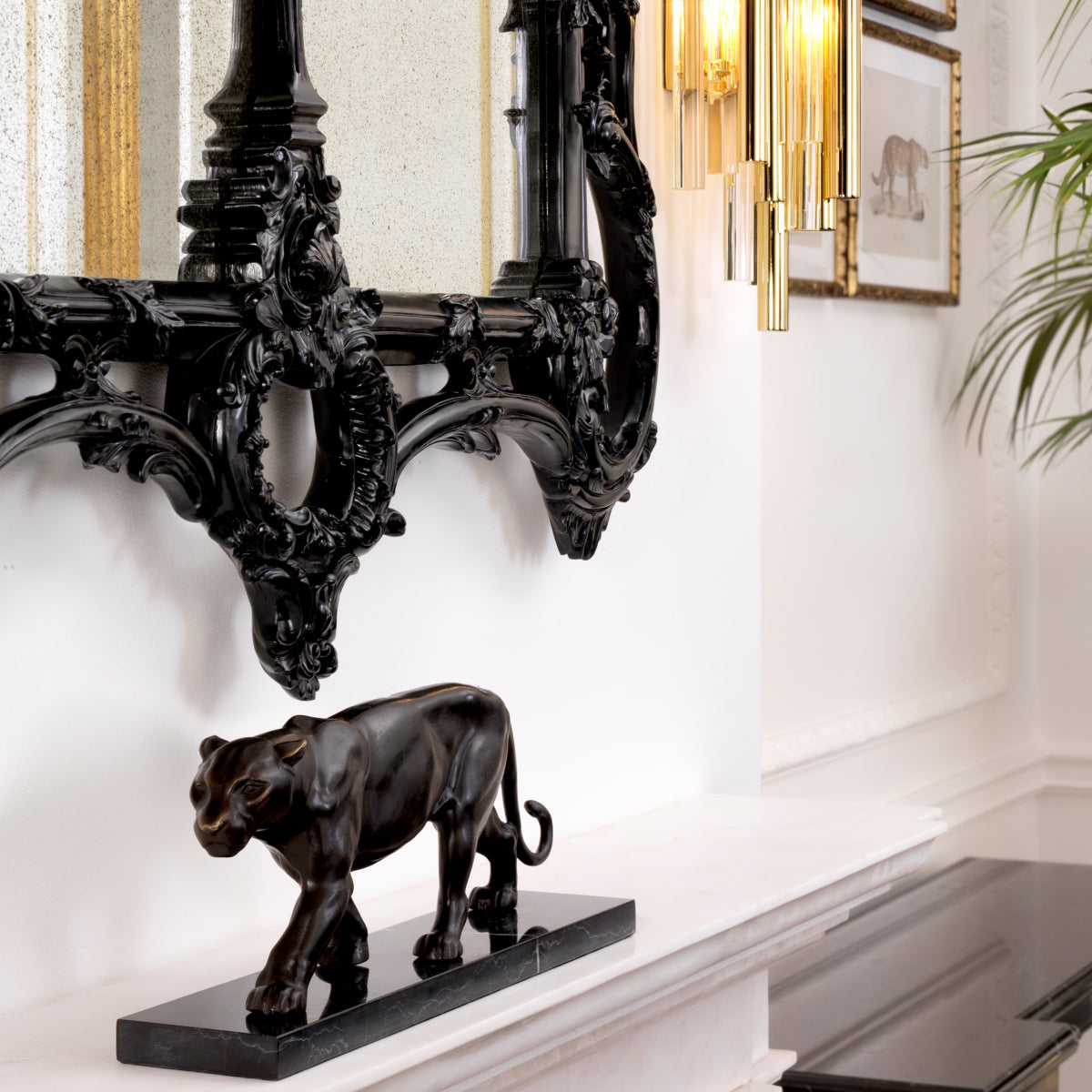 Skulptur Panther On Marble Base