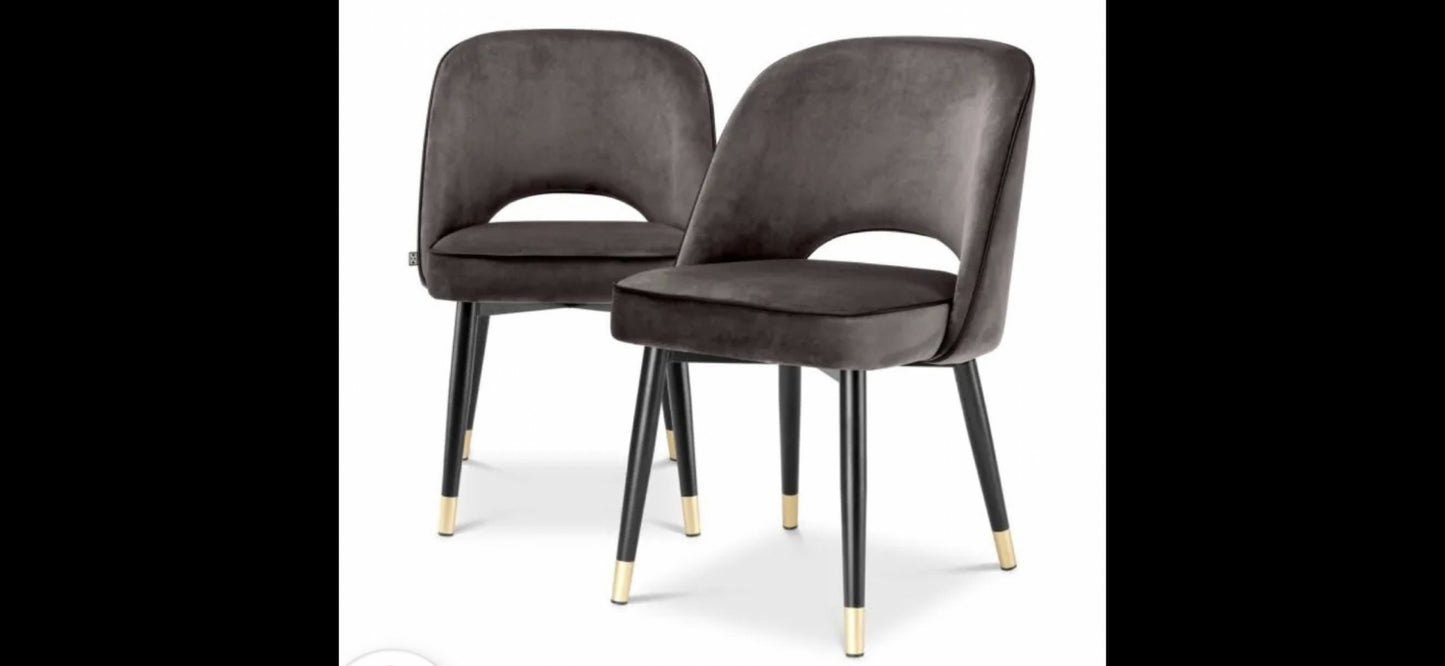 Dining Chair Cliff set of 2 grey velvet