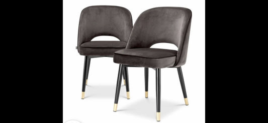 Dining Chair Cliff set of 2 grey velvet